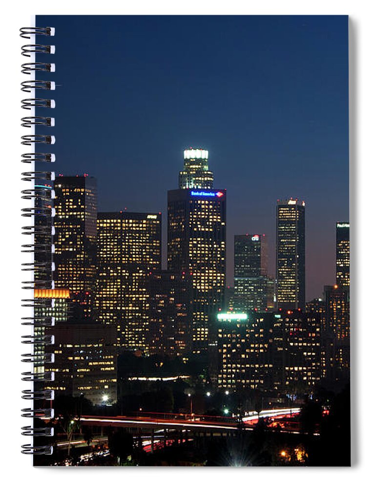 City Spiral Notebook featuring the photograph Los Angeles Skyline At Night #2 by Mitch Diamond