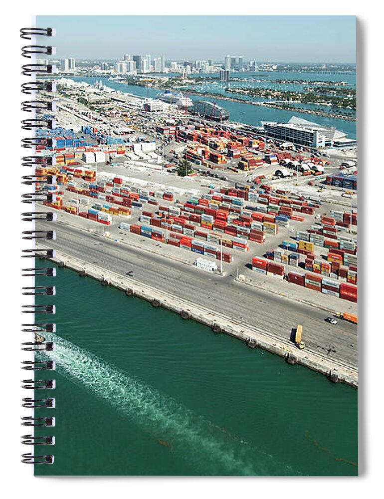 Portmiami Spiral Notebook featuring the photograph PortMiami Aerial #2 by David Oppenheimer
