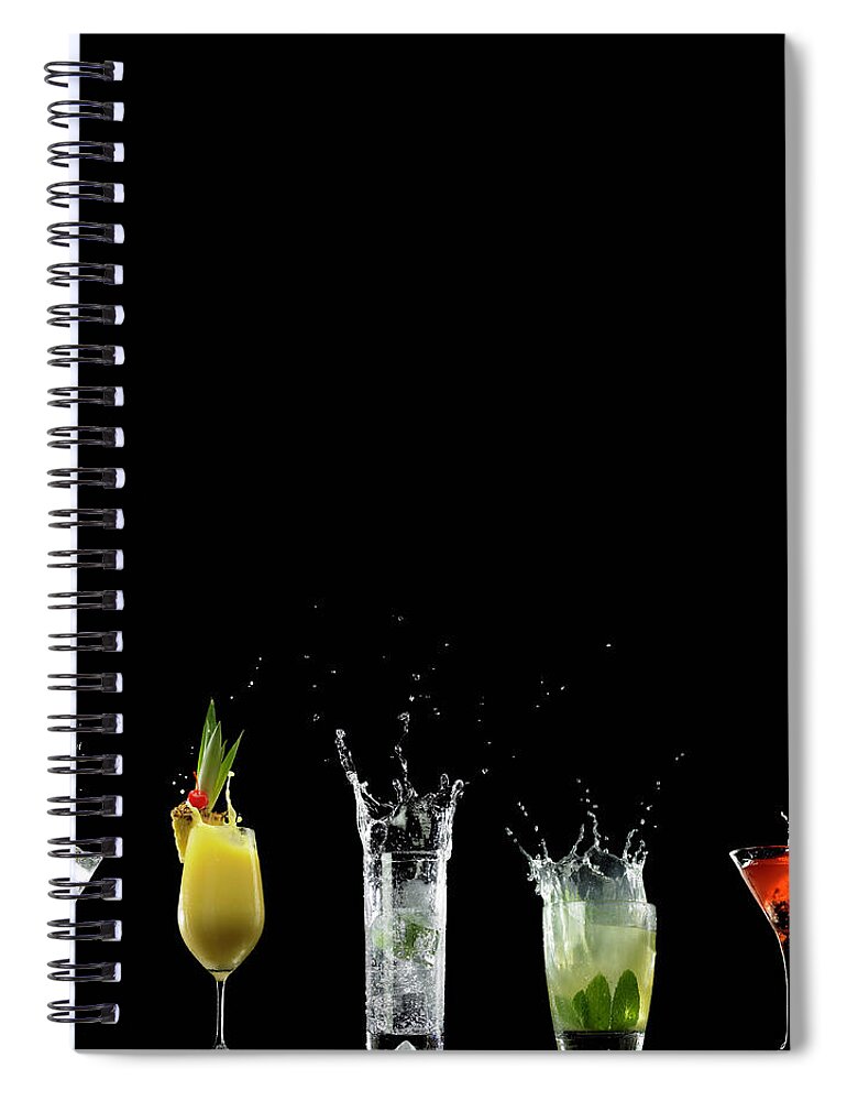 Five Objects Spiral Notebook featuring the photograph Splashed Cocktails #2 by Monica Rodriguez