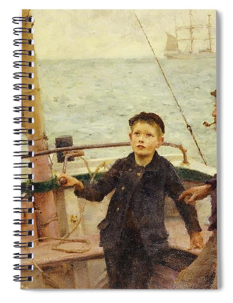 Steering Spiral Notebook featuring the painting The Steering Lesson by Henry Scott Tuke