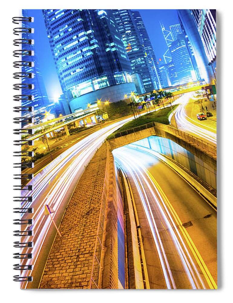 Chinese Culture Spiral Notebook featuring the photograph Traffic In City At Night #2 by Loveguli