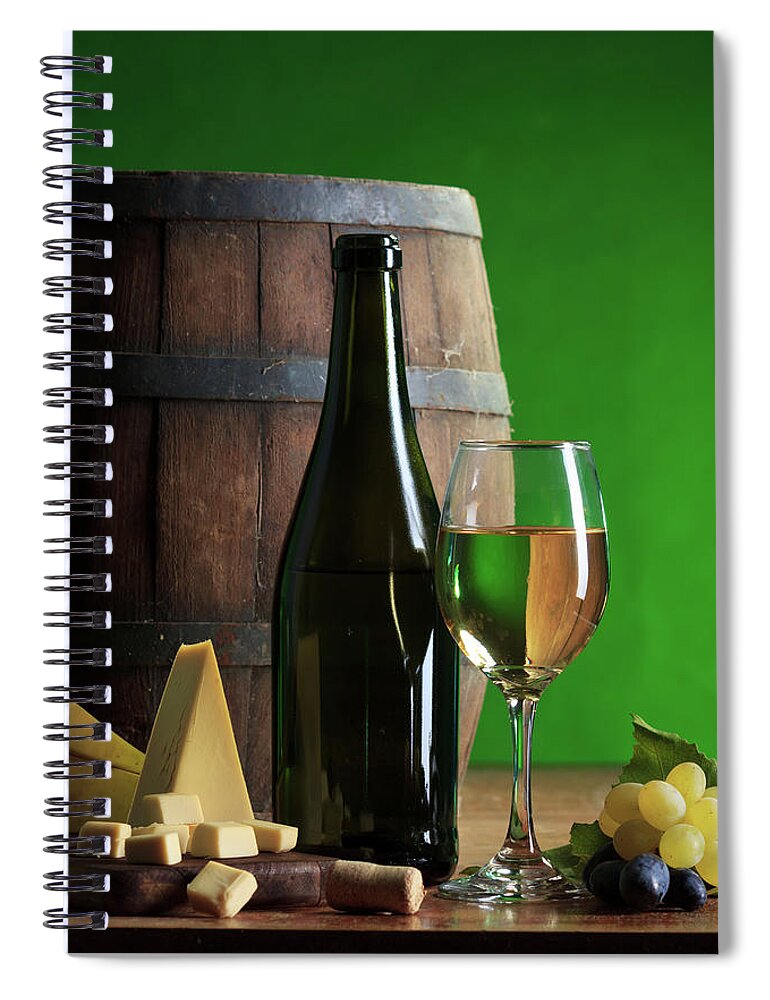 Cheese Spiral Notebook featuring the photograph White Wine Composition #2 by Valentinrussanov
