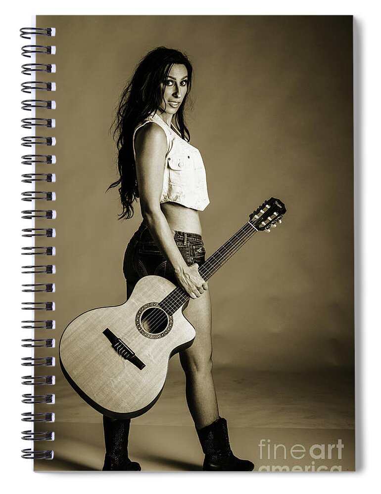 Black And White Photography Spiral Notebook featuring the photograph 221.1855 Guitar Model in Black and White Photograph #2211855 by M K Miller