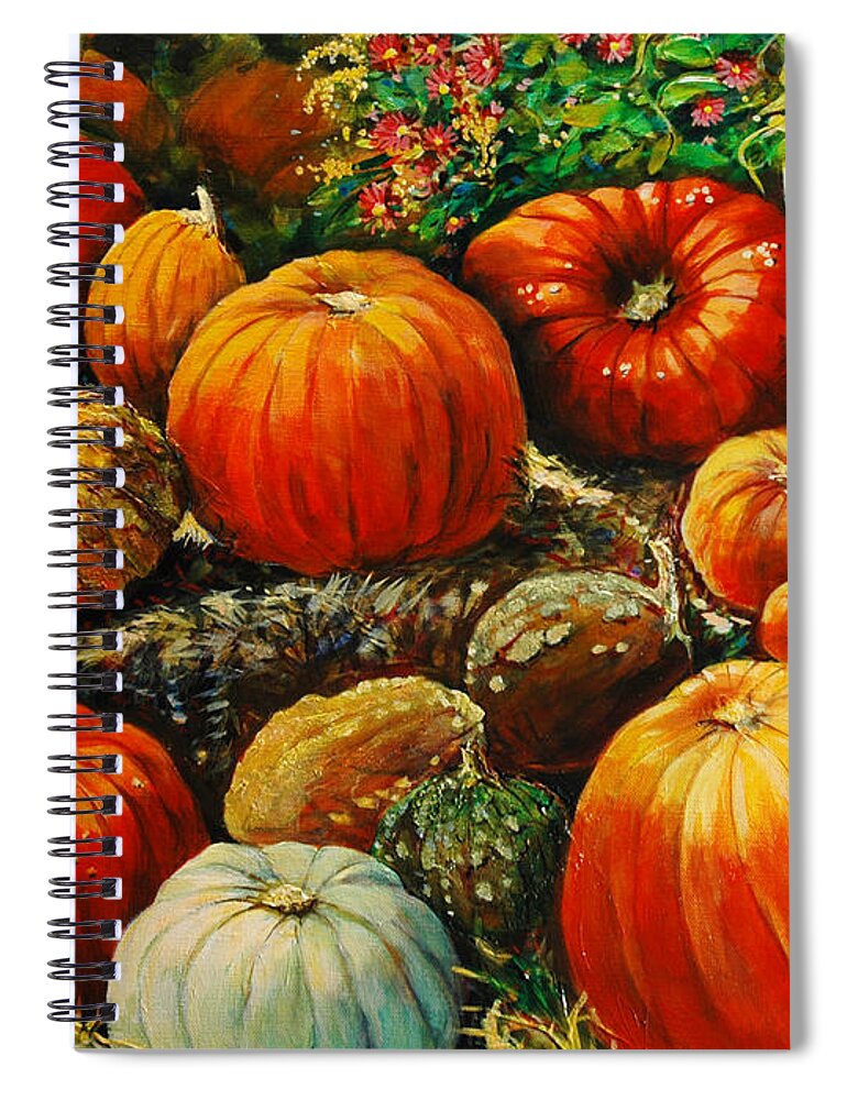 Pumpkin Spiral Notebook featuring the painting 25 Shades of Pumpkins by Cynthia Westbrook