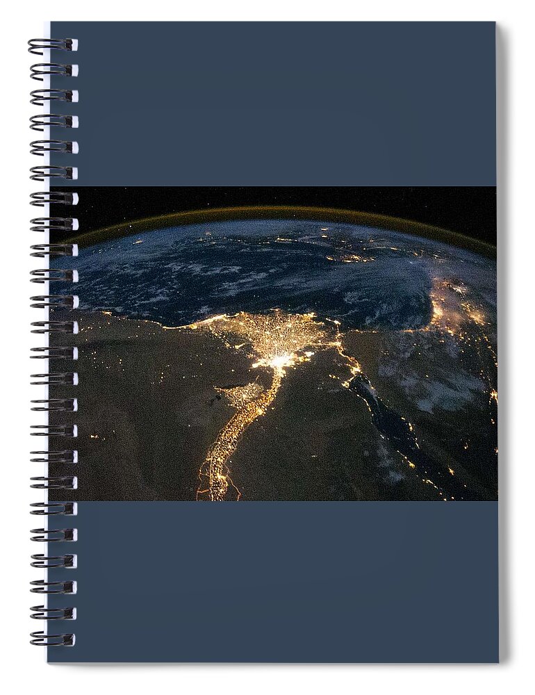 Background Spiral Notebook featuring the painting Nile River Delta at Night #3 by Celestial Images