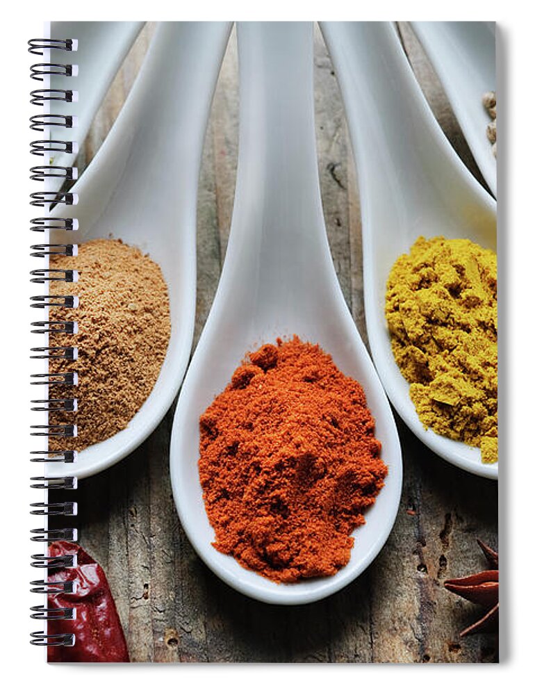 Spices Spiral Notebook featuring the photograph Spices. Top view. by Jelena Jovanovic