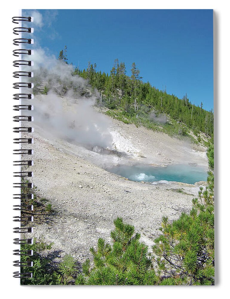 Yellow Spiral Notebook featuring the photograph Artists Paint Pots Yellowstone wyoming #4 by Alex Grichenko