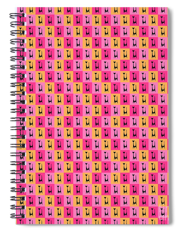 Mid Century Modern Spiral Notebook featuring the digital art Atomic Cat 1 on Rectangles by Donna Mibus