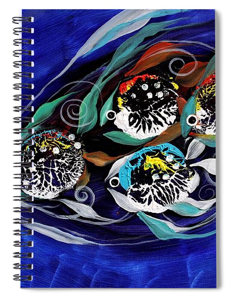 Fish Spiral Notebook featuring the painting 4 makes 5, Family Fish by J Vincent Scarpace