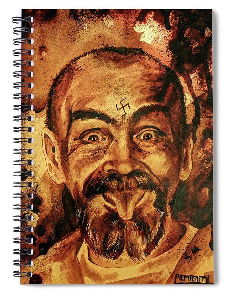 Ryan Almighty Spiral Notebook featuring the painting CHARLES MANSON portrait fresh blood by Ryan Almighty
