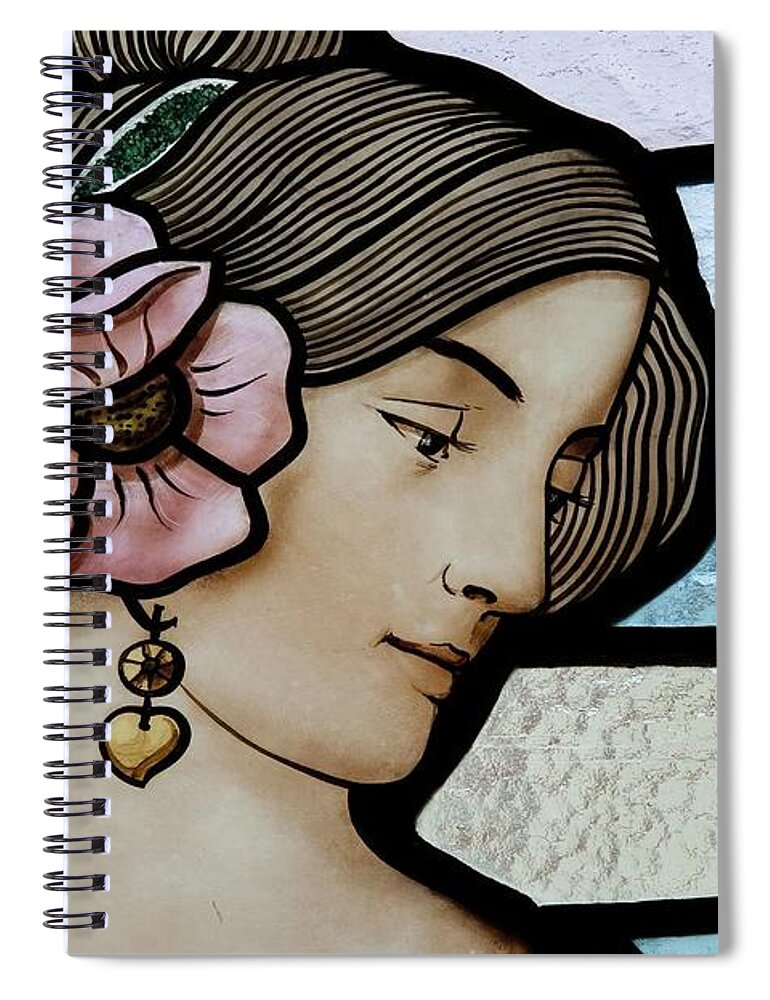 Arete Spiral Notebook featuring the glass art Domenech House, detail of the triptych 'Ladies Cerdanyola'. attributed to Ludwig von Dietrich Bearn. #5 by Album