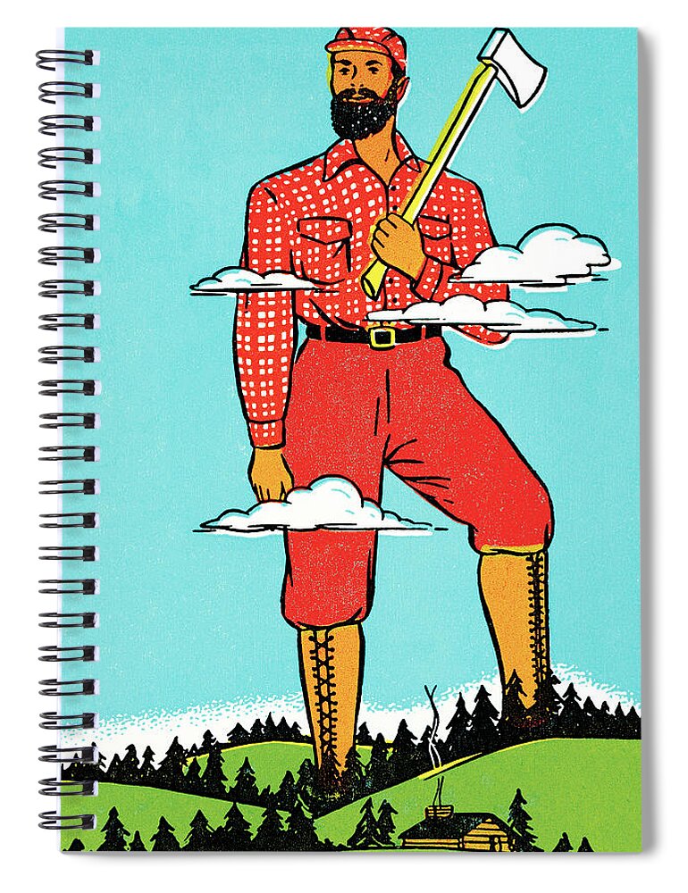 Ax Spiral Notebook featuring the drawing Paul Bunyan #5 by CSA Images