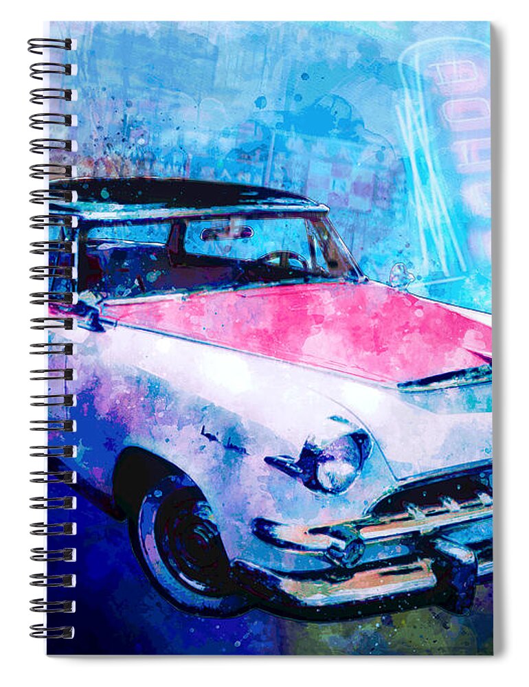 1955 Spiral Notebook featuring the digital art 55 Dodge Hemi Hardtop Ahead of the Pack-mobile by Chas Sinklier