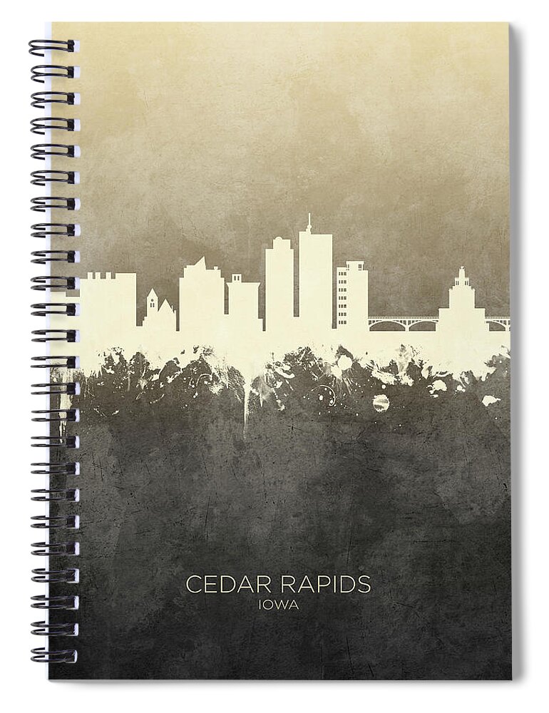 Cedar Rapids Spiral Notebook featuring the digital art Cedar Rapids Iowa Skyline #6 by Michael Tompsett