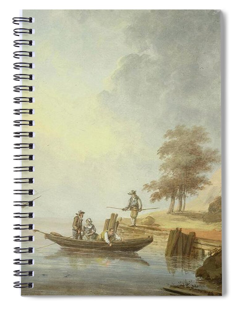 Moreth Spiral Notebook featuring the painting Coastal view with ships #7 by MotionAge Designs