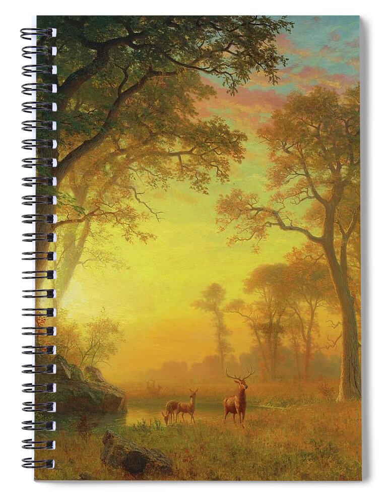 Light Spiral Notebook featuring the painting Light in the Forest #1 by Albert Bierstadt