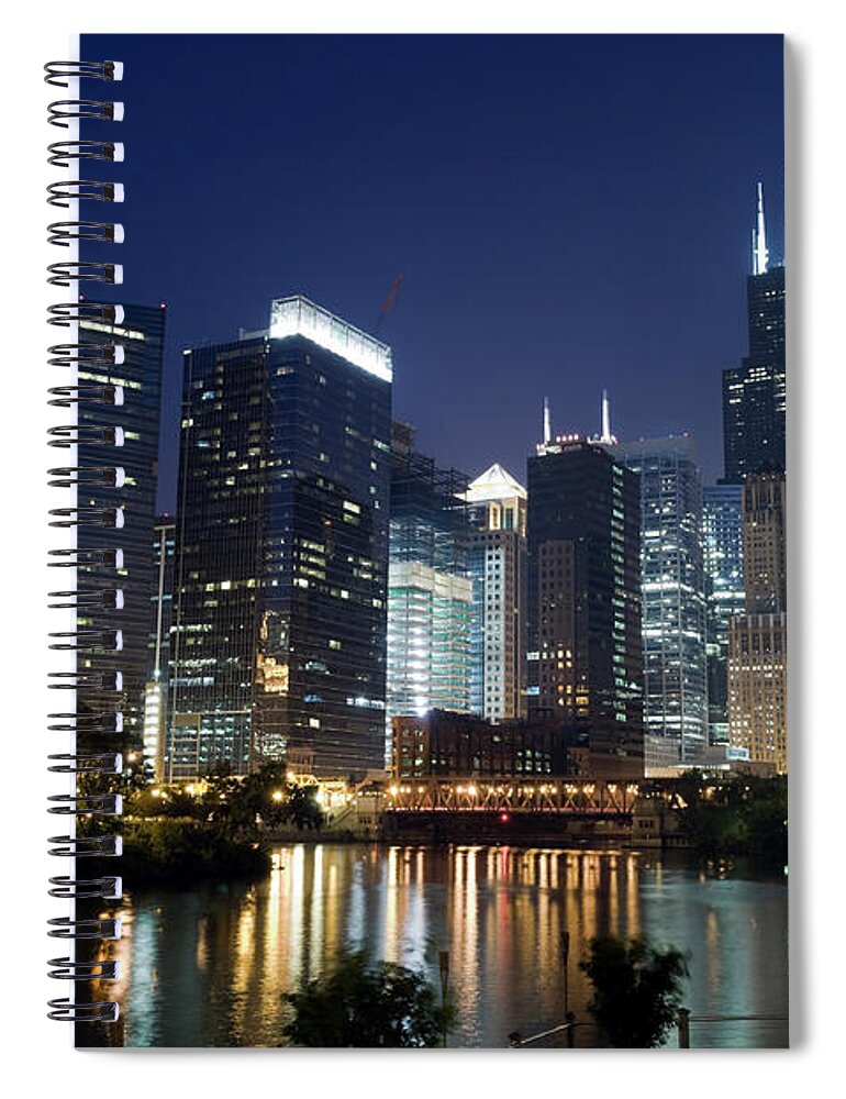 Drawbridge Spiral Notebook featuring the photograph A Beautiful View Of Chicago Loop At by Chrisp0