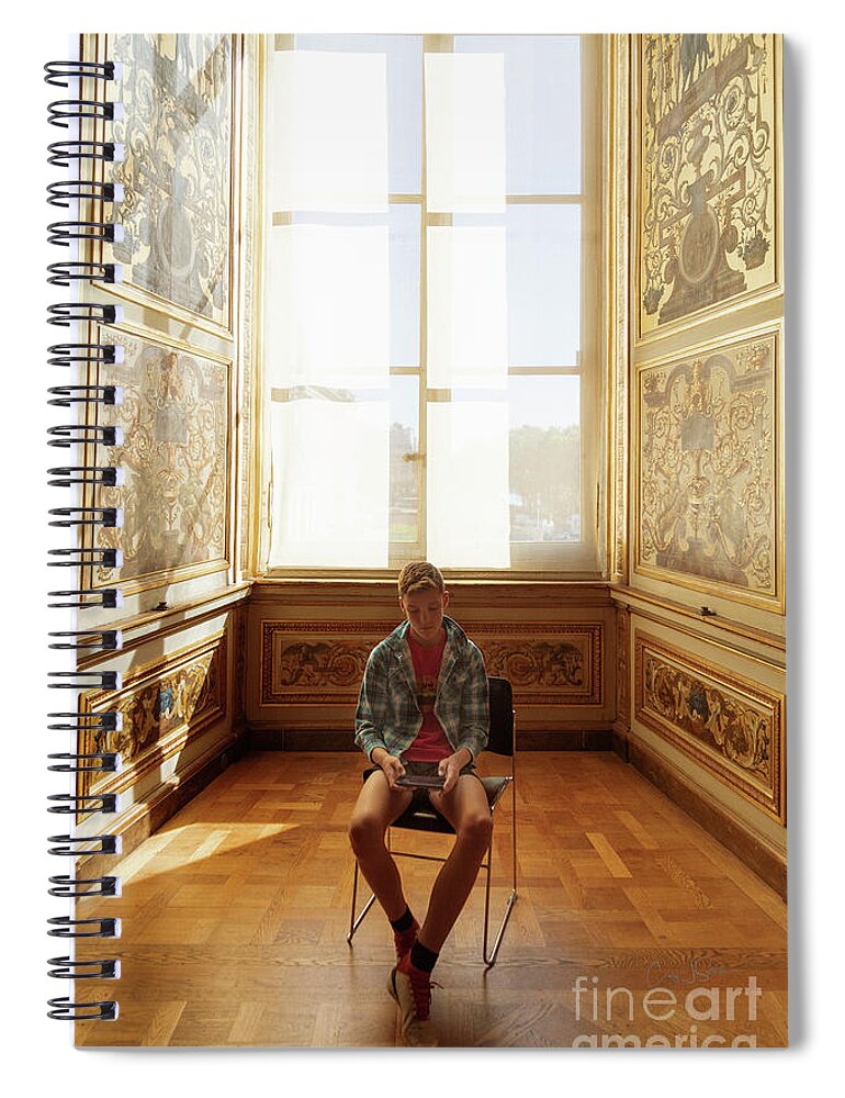 France Spiral Notebook featuring the photograph A Boy at the Louvre by Craig J Satterlee