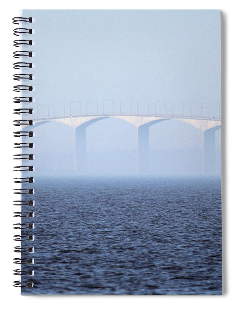 The Oland Bridge Spiral Notebook featuring the photograph A Bridge In The Fog Sweden by Per Eriksson