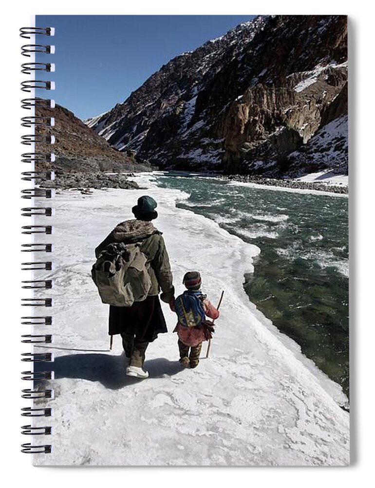 4-5 Years Spiral Notebook featuring the photograph A Father Leads His Son On Frozen Ice by Timothy Allen