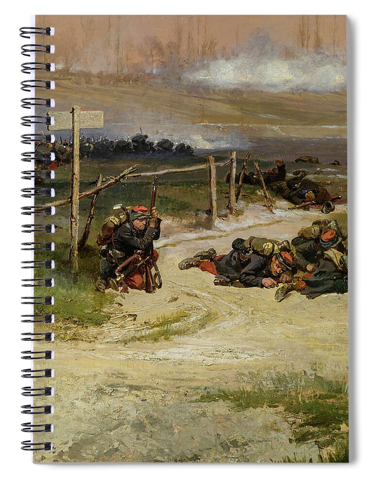 Champigny Spiral Notebook featuring the painting A Fragment from the Panorama of the Battle of Champigny, 1870 - 2 by Jean-Baptiste-Edouard Detaille