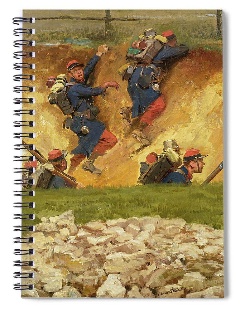 Champigny Spiral Notebook featuring the painting A Fragment from the Panorama of the Battle of Champigny-7 by Jean-Baptiste-Edouard Detaille