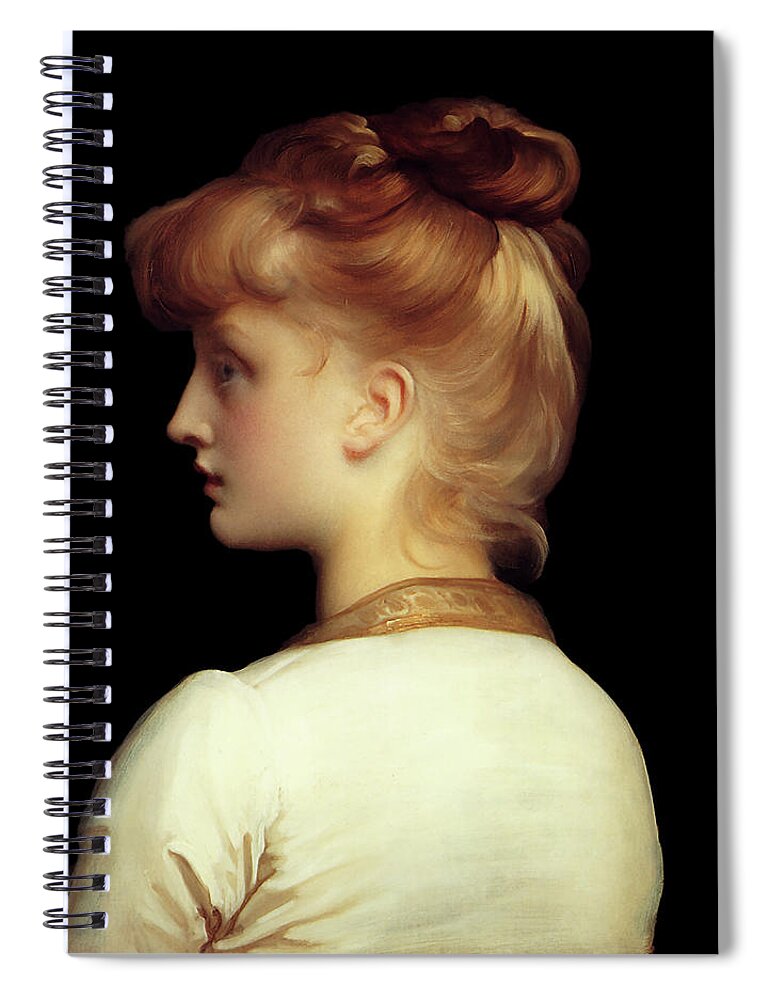 A Girl Spiral Notebook featuring the painting A Girl by Lord Frederic Leighton	 by Rolando Burbon