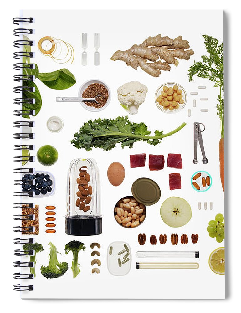 White Background Spiral Notebook featuring the photograph A Healthy Diet Food Grid by Dwight Eschliman