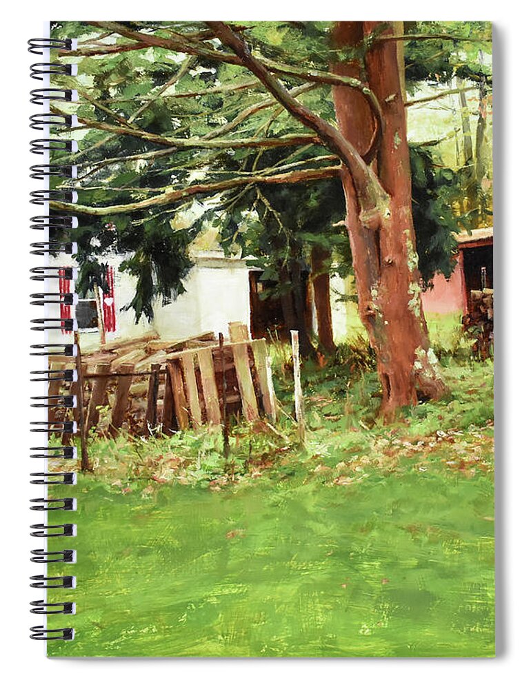 Landscape Spiral Notebook featuring the painting A House in the Country #11 by Bibi Snelderwaard Brion