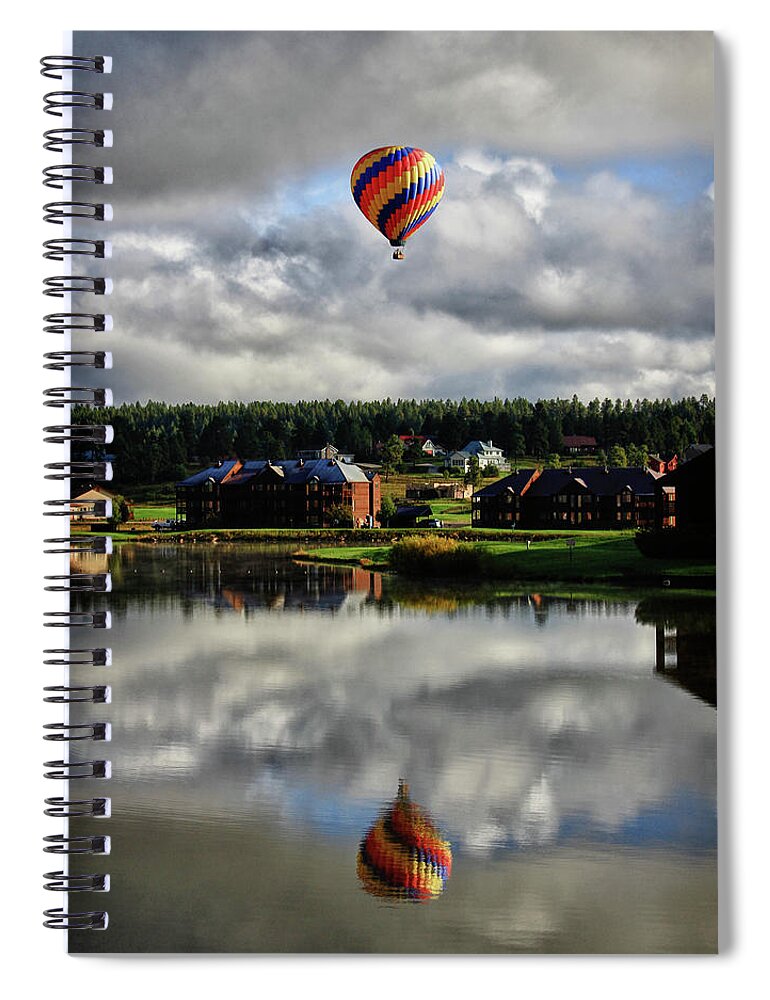 Hot Air Balloon Over Lake Spiral Notebook featuring the photograph A Place of Reflection by See It In Texas
