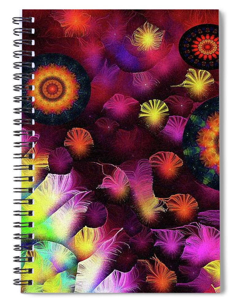Art And Poetry Spiral Notebook featuring the mixed media A Poets Birthday Dance through Fire and Rain 2019 by Aberjhani