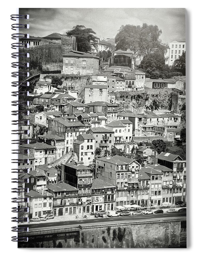 Porto Spiral Notebook featuring the photograph A Portrait of Porto Black and White by Carol Japp