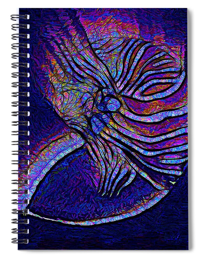 Abstract Spiral Notebook featuring the drawing A Rainbow Effect Seashell by Joan Stratton