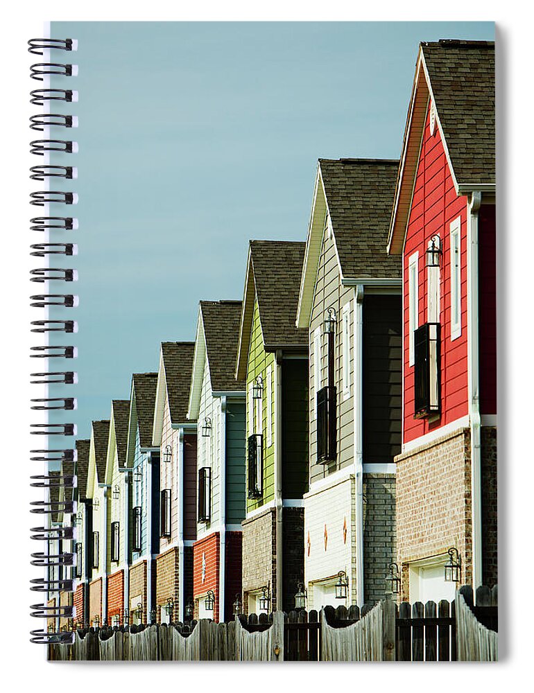 Row House Spiral Notebook featuring the photograph A Row Of Colorful Suburban Homes by Wesley Hitt
