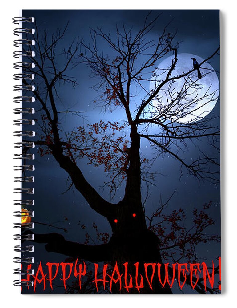 Halloween Spiral Notebook featuring the digital art A Spooky Halloween Greeting by Mark Andrew Thomas