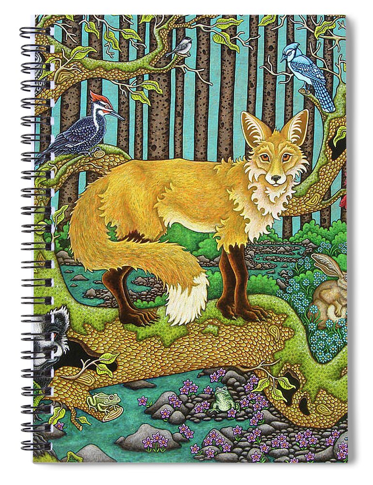 Animal Portrait Spiral Notebook featuring the painting A Vixen in the Forest by Amy E Fraser
