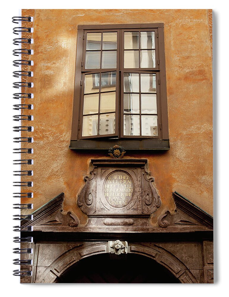 Arch Spiral Notebook featuring the photograph A Window Ajar Above The Doorway Of A by Keith Levit / Design Pics