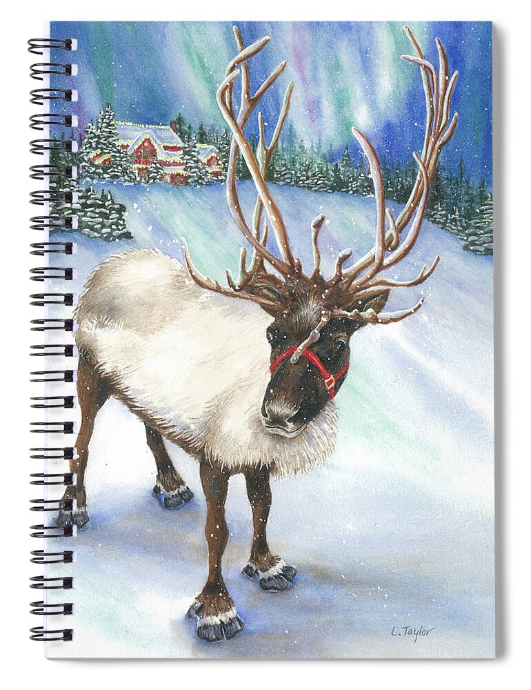 Reindeer Spiral Notebook featuring the painting A Winter's Walk by Lori Taylor