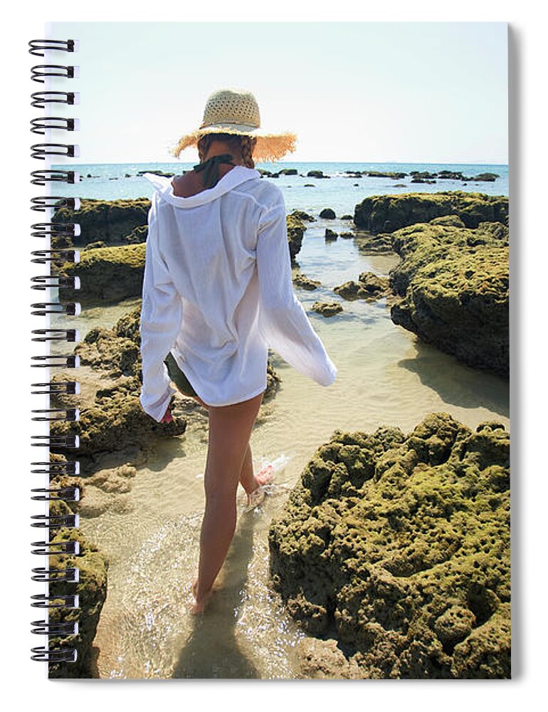 Tranquility Spiral Notebook featuring the photograph A Woman Tourist Enjoys The Sunshine On by Sean White / Design Pics