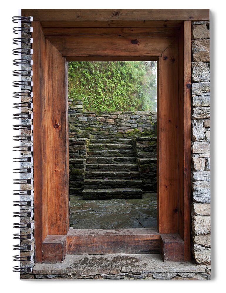 Steps Spiral Notebook featuring the photograph A Wooden Doorway In Trongsa Museum by Design Pics / Keith Levit