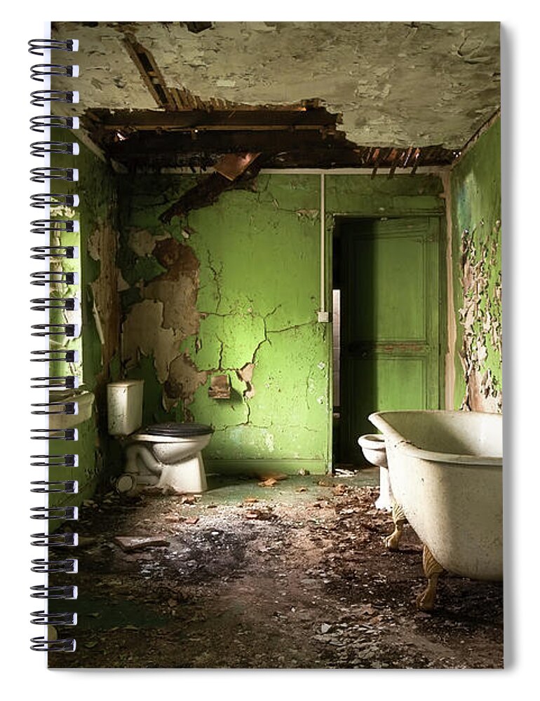 Urban Spiral Notebook featuring the photograph Abandoned Green Bathroom by Roman Robroek