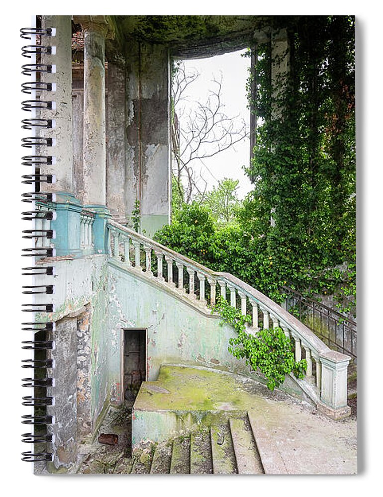 Urban Spiral Notebook featuring the photograph Abandoned Overgrown Staircase by Roman Robroek
