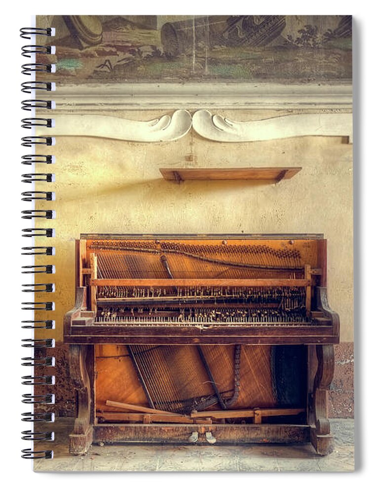 Urban Spiral Notebook featuring the photograph Abandoned Piano against the Wall by Roman Robroek