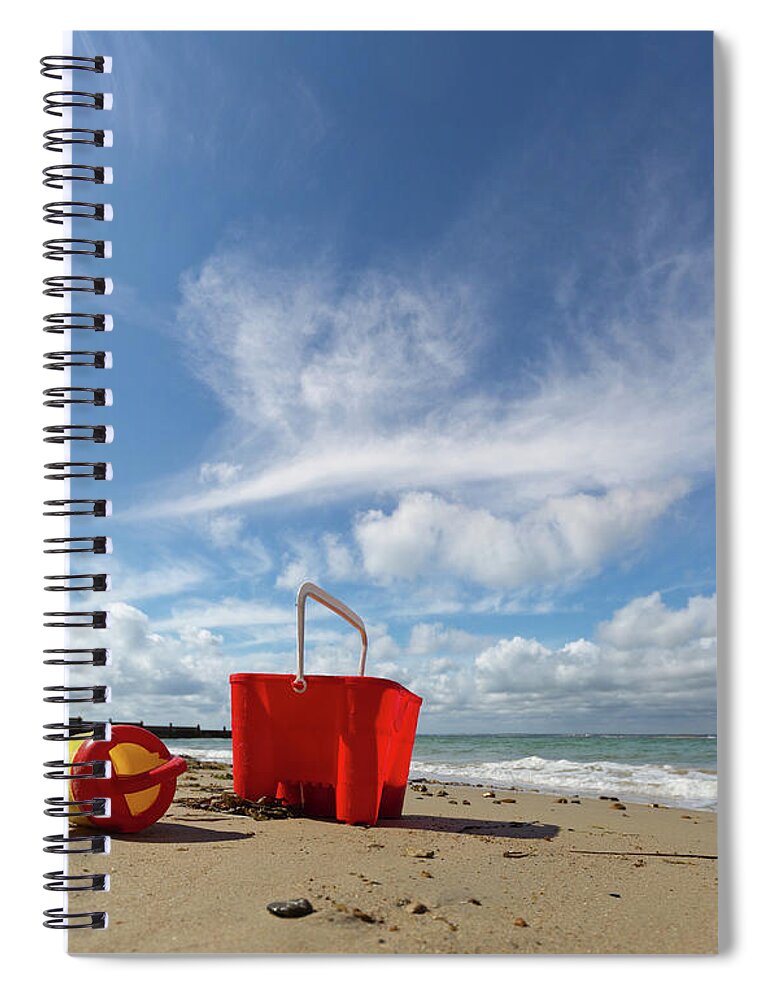 Water's Edge Spiral Notebook featuring the photograph Abandoned Sandcastle Blues by S0ulsurfing - Jason Swain