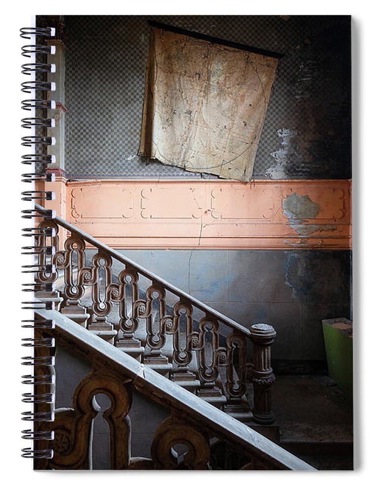 Urban Spiral Notebook featuring the photograph Abandoned Staircase with Map by Roman Robroek