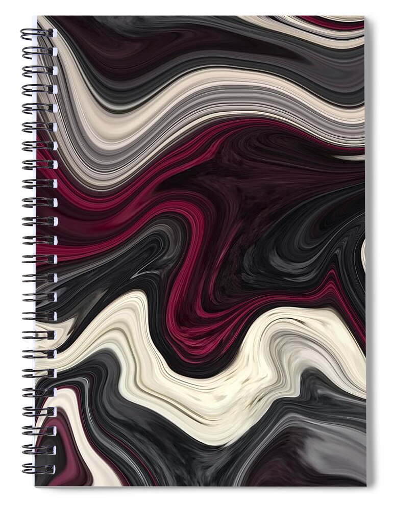 Abstract Spiral Notebook featuring the painting Abstract Art - Colorful Fluid Painting Marble Pattern Black and Red by Patricia Piotrak