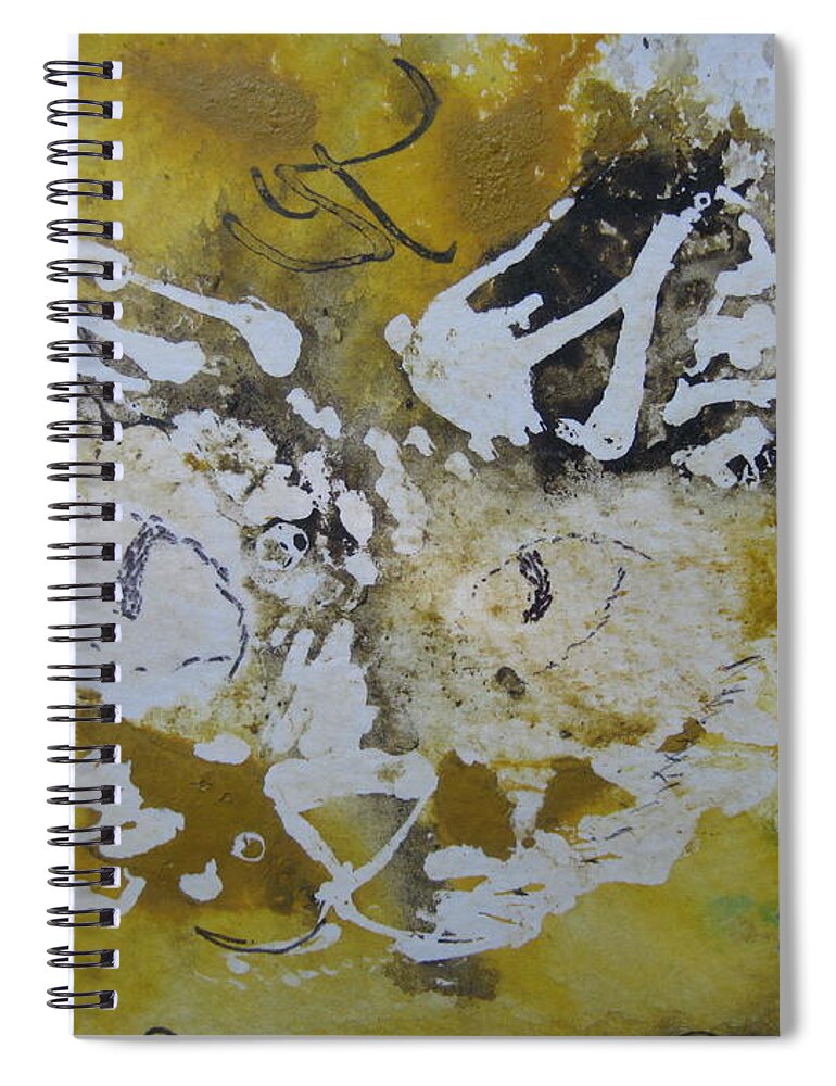 Abstract Cat Face Spiral Notebook featuring the drawing Abstract Cat Face Yellows And Browns by AJ Brown