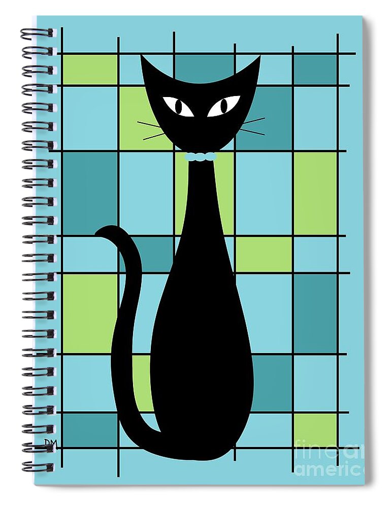  Spiral Notebook featuring the digital art Abstract Cat in Light Blue by Donna Mibus