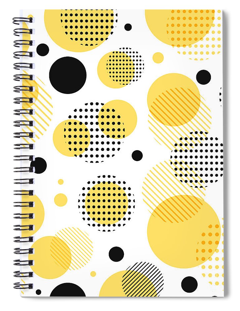 Hipster Spiral Notebook featuring the digital art Abstract Modern Yellow, Black Dots by Phochi