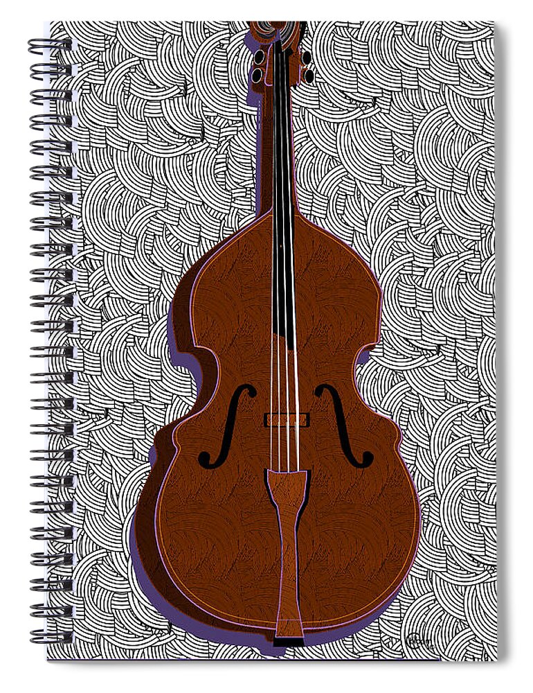Bass Spiral Notebook featuring the digital art Acoustic Bass Note Swing  by Cecely Bloom